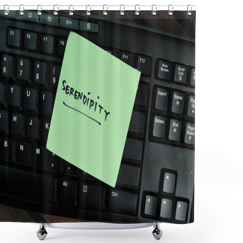 Personality  Serendipity Write On Sticky Notes Write On A Sticky Notes Isolated On Wooden Table. Shower Curtains