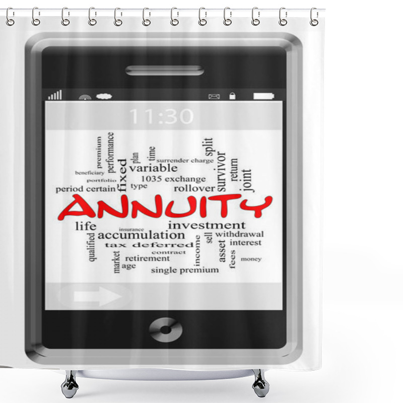 Personality  Annuity Word Cloud Concept On Touchscreen Phone Shower Curtains