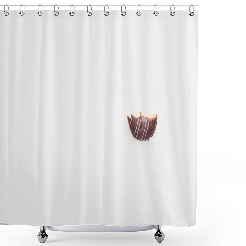 Personality  Top View Of Bitten Chocolate Doughnut On White Background With Copy Space Shower Curtains