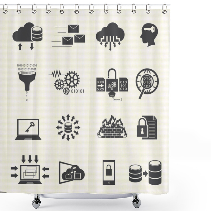 Personality  Data Management And Analytic Icons Set. Vector Shower Curtains