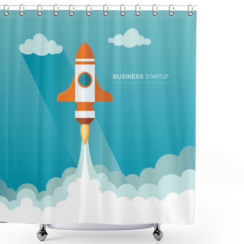 Personality  Launching A Rocket Into Space. Illustration Of A Business Startup Template.  Flat Design Modern Vector Illustration Concept Of New Project Start Up Development And Launch A New Innovation Product On A Shower Curtains