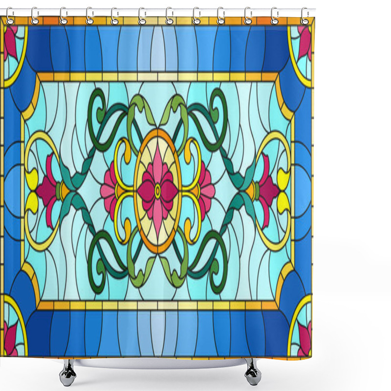 Personality  Llustration In Stained Glass Style With Abstract  Swirls,flowers And Leaves  On A Light Background,horizontal Orientation Shower Curtains