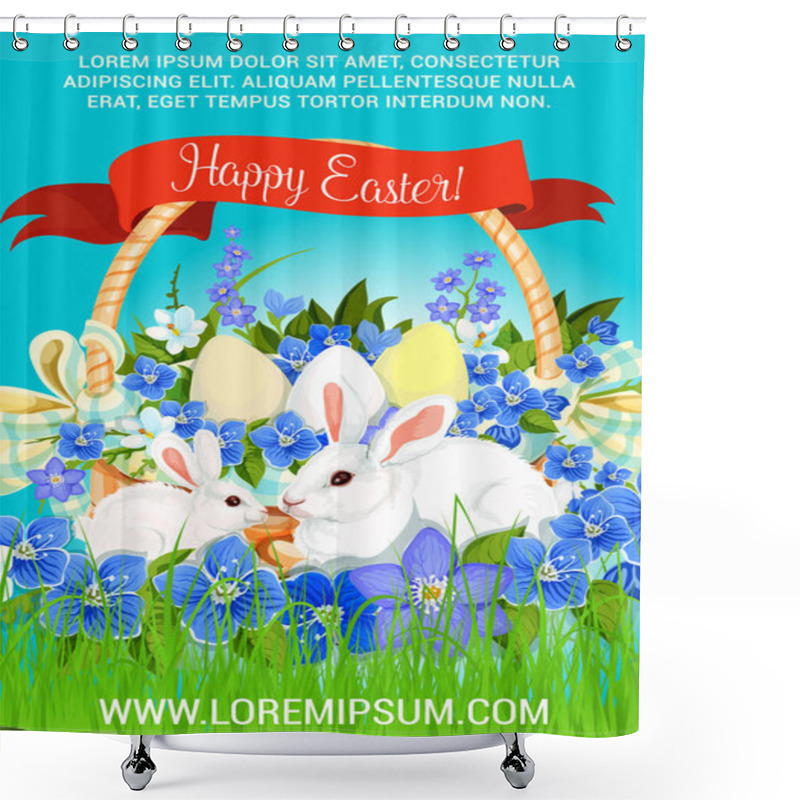 Personality  Easter Paschal Hunt Eggs And Bunnies Vector Poster Shower Curtains