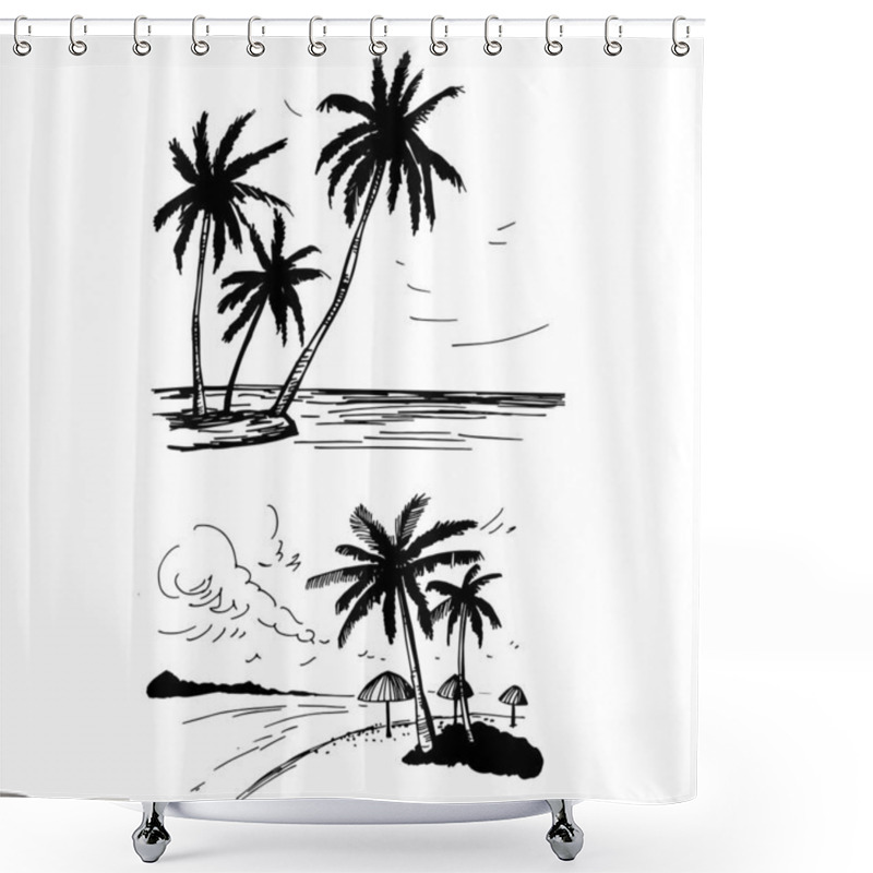 Personality  Hand Drawn Landscapes With Palm Trees. Vector Sketch  Illustration. Shower Curtains