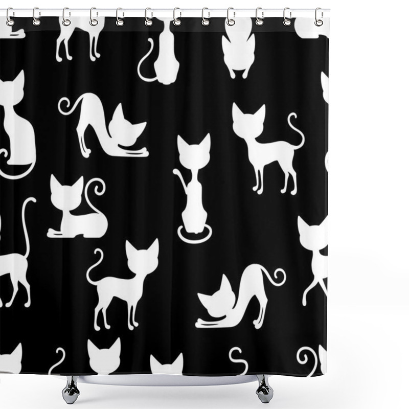 Personality  White Cats Seamless Pattern Shower Curtains