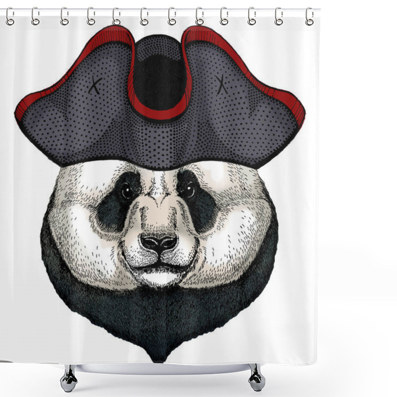 Personality  Big Panda, Bamboo Bear Portrait. Face Of Cute Animal. Bear Head. Cocked Hat. Shower Curtains