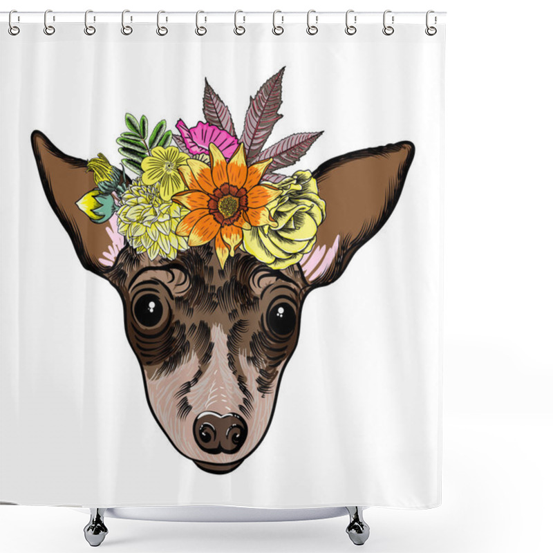 Personality  Toy Terrier Puppy In The Exotic Flowers Shower Curtains