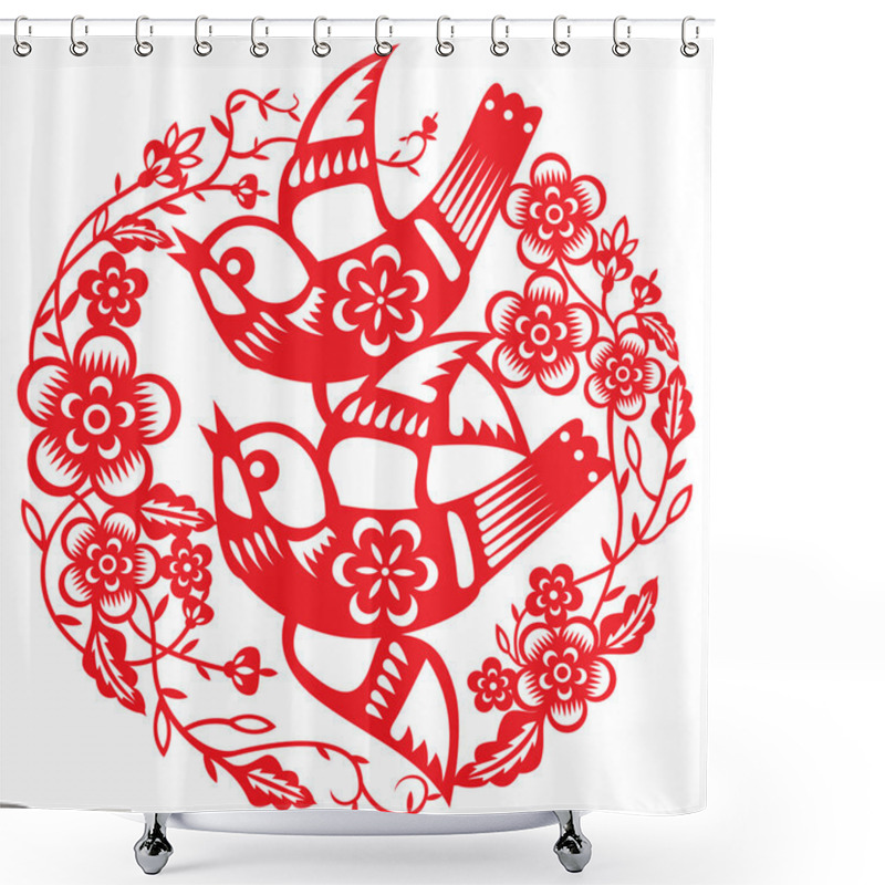 Personality  Paper-cutting Of A Pair Sparrow Flying Around The Plum Blossom Frame Shower Curtains