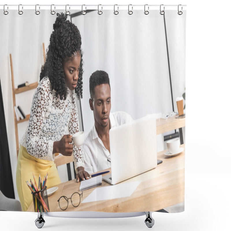 Personality  African American Businesspeople Working On Laptop Shower Curtains