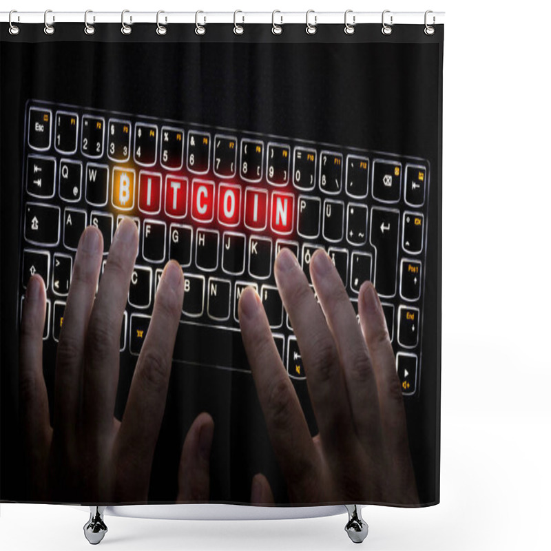 Personality  Bitcoin Keyboard Is Operated By Hacker. Shower Curtains