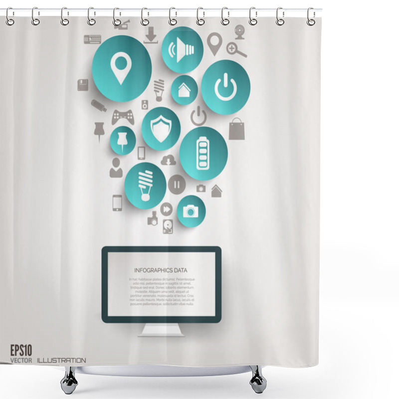 Personality  Flat Abstract Background With Web Icons. Interface Symbols. Cloud Computing. Mobile Devices.Business Concept. Shower Curtains