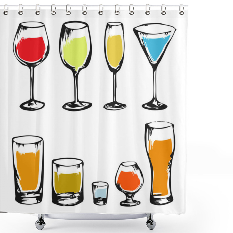 Personality  Set Of Hand Drawn Alcohol Drinks Shower Curtains