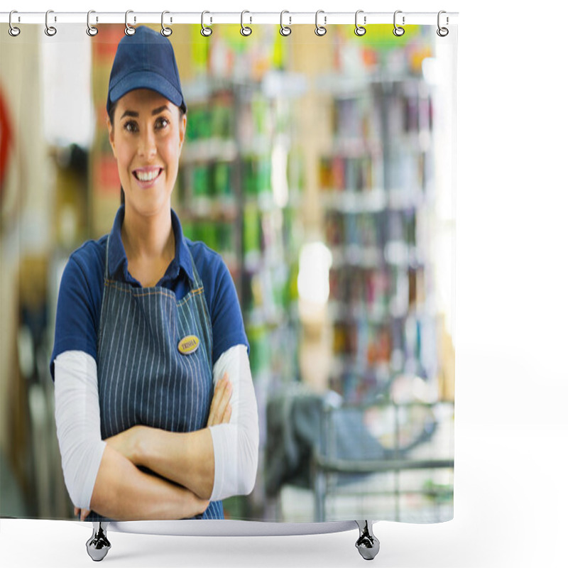 Personality  Store Employee With Crossed Arms Shower Curtains