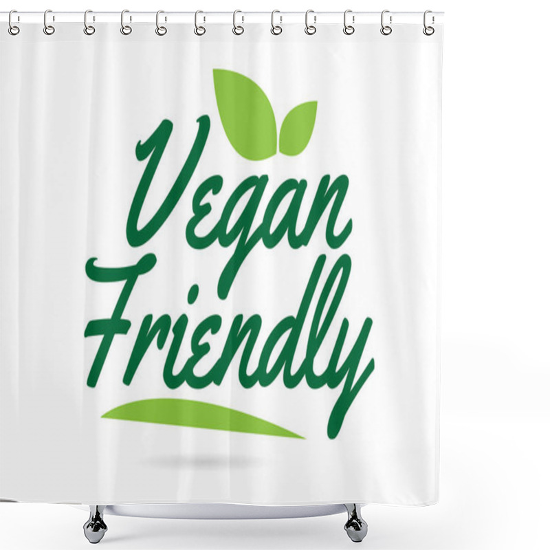 Personality  Vegan Friendly Hand Written Word Text For Typography Design In Green Color With Leaf  Can Be Used For A Logo Or Icon Shower Curtains