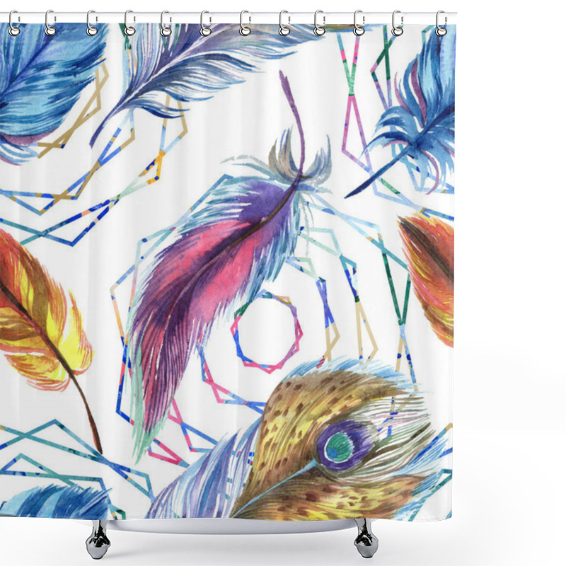 Personality  Colorful Feathers With Abstract Lines On White Background. Seamless Background Pattern. Fabric Wallpaper Print Texture. Shower Curtains