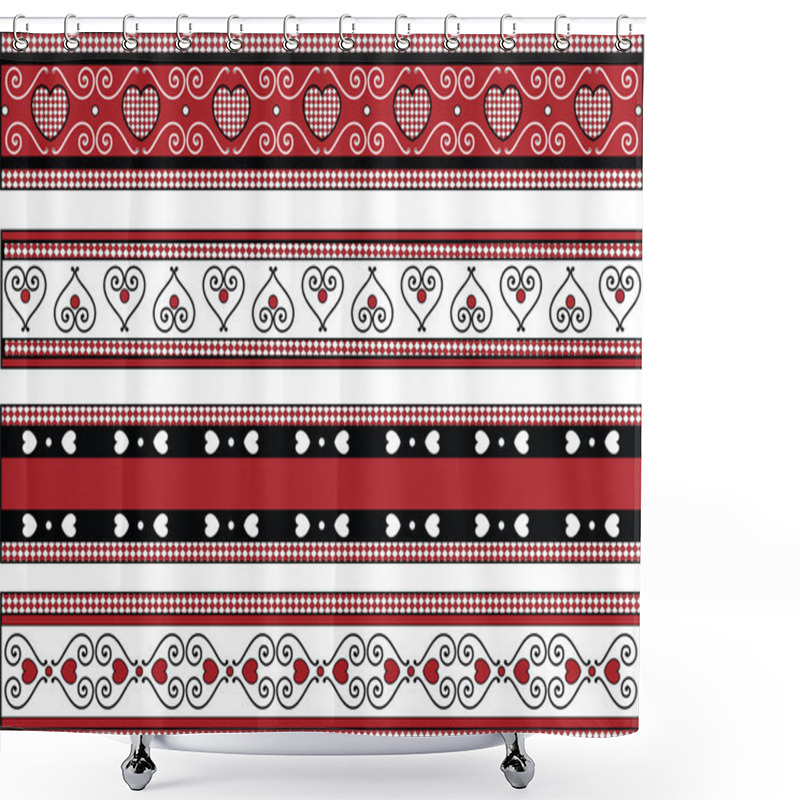 Personality  Vector Of Four Red, Black And White Valentine Borders With Gingham Trim. Shower Curtains