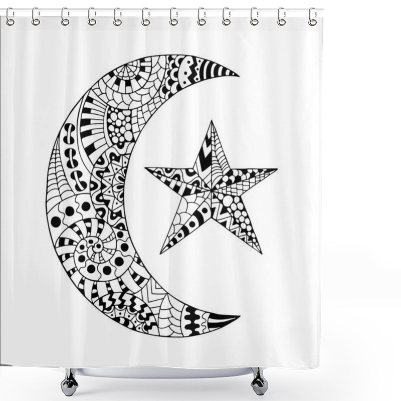 Personality  Hand Drawn New Moon And Star For Anti Stress Colouring Page. Shower Curtains