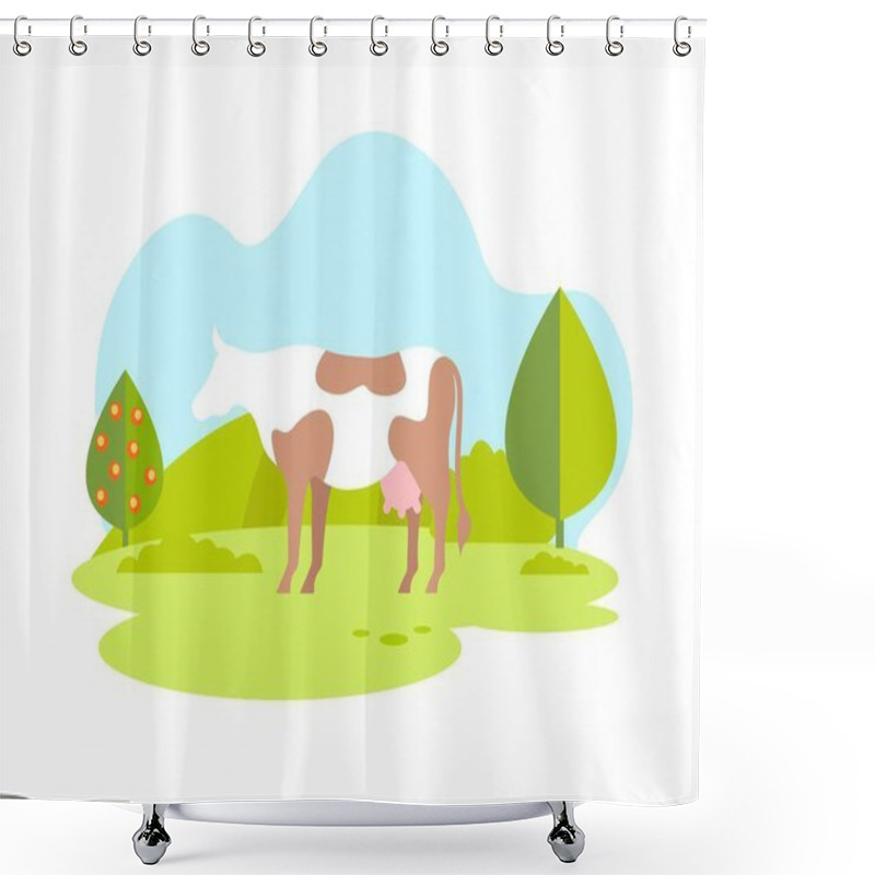 Personality  White Cow With Brown Spots On Meadow. Organic Milk Shower Curtains