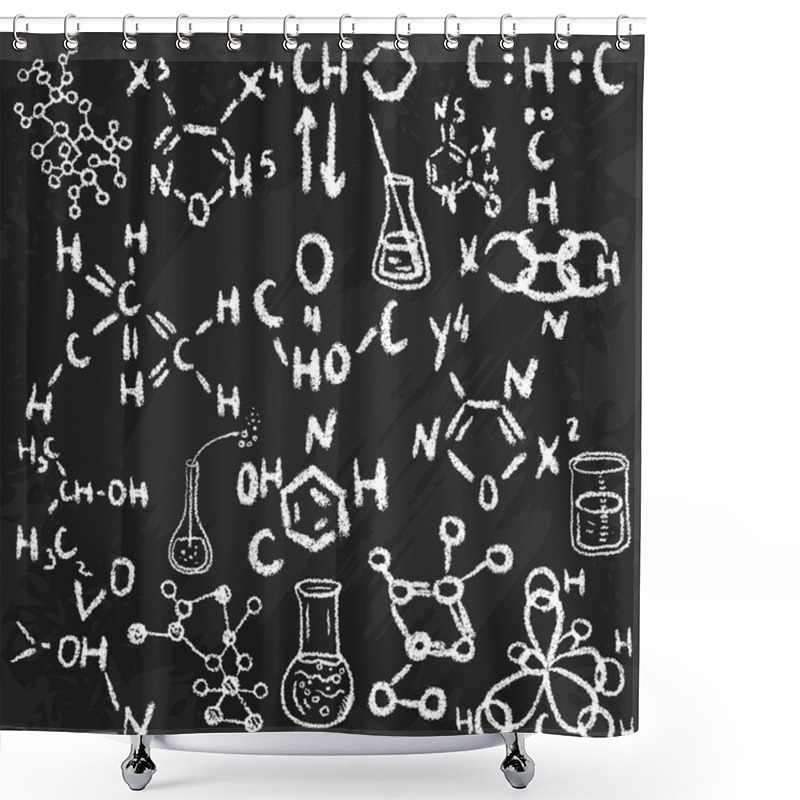 Personality  Hand Drawn Science Laboratory Icons Sketch. Chalk On A Blackboard. Vector Illustration.Back To School. Science Lab Objects Doodle Style Sketch, Laboratory Equipment. Shower Curtains