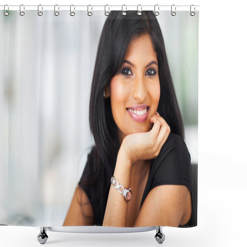 Personality  Portrait Of Indian Smiling Businesswoman Shower Curtains