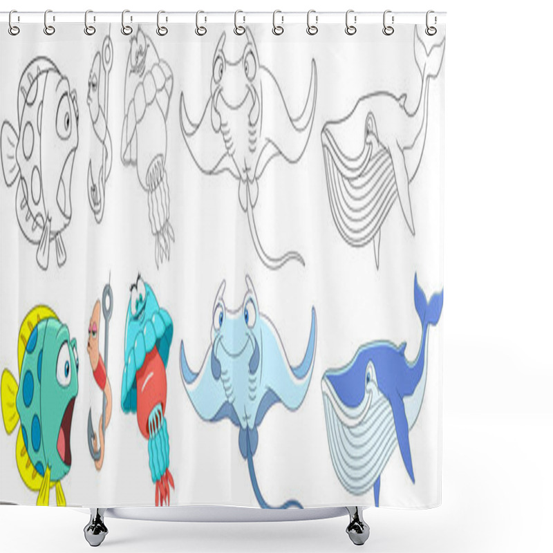 Personality  Cartoon Underwater Animals Set Shower Curtains