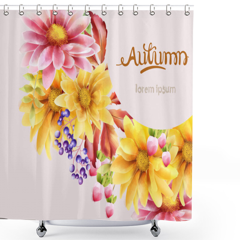 Personality  Autumn Bouquet Of Flowers With Daisy, Sunflower, Berries And Leaves. Vector Autumn Compositions Shower Curtains