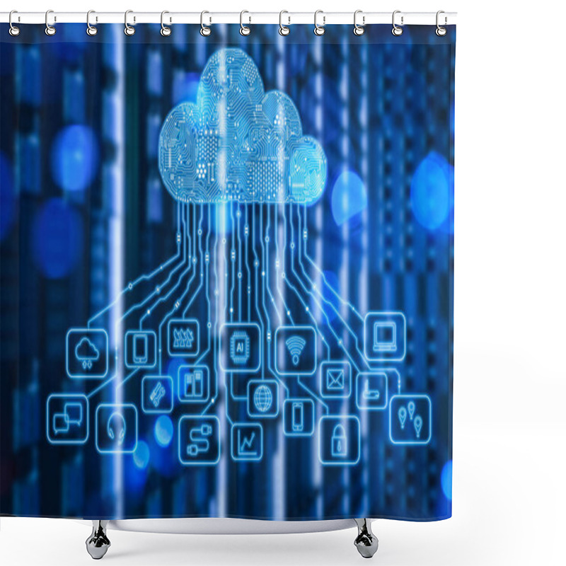 Personality  Cloud Computing Technology With 3d Rendering Server Room And Graphic Display Shower Curtains