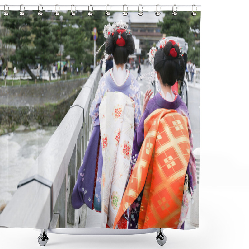 Personality  Two Geisha Walking On A Bridge In Arashiyama, Japan Shower Curtains