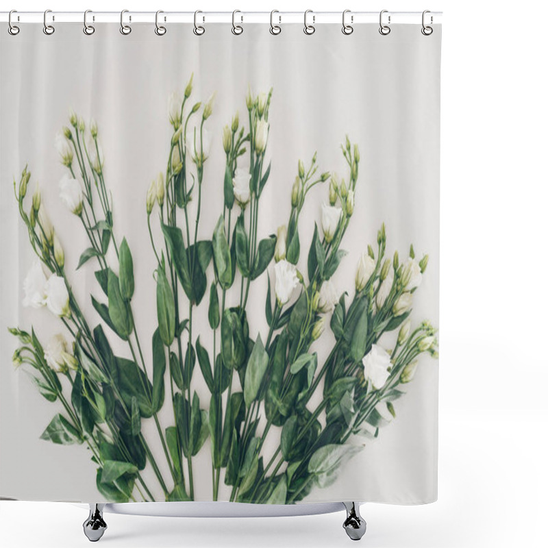 Personality  Bouquet Of Beautiful Blooming White Flowers With Green Leaves On Grey Shower Curtains