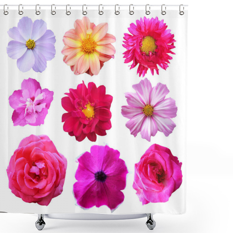 Personality  Beautiful Pink Flowers Set Isolated On White Background. Natural Floral Background. Floral Design Element Shower Curtains