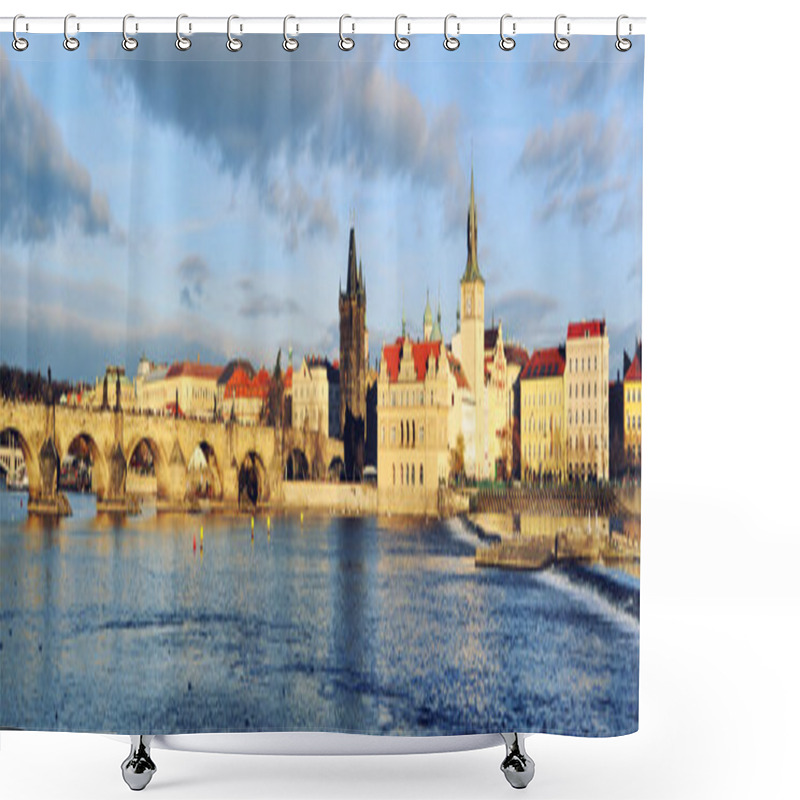 Personality  Panoramic View Of Old Town Prague, Czech Republic Shower Curtains