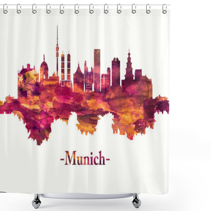 Personality  Munich Germany Skyline In Red Shower Curtains