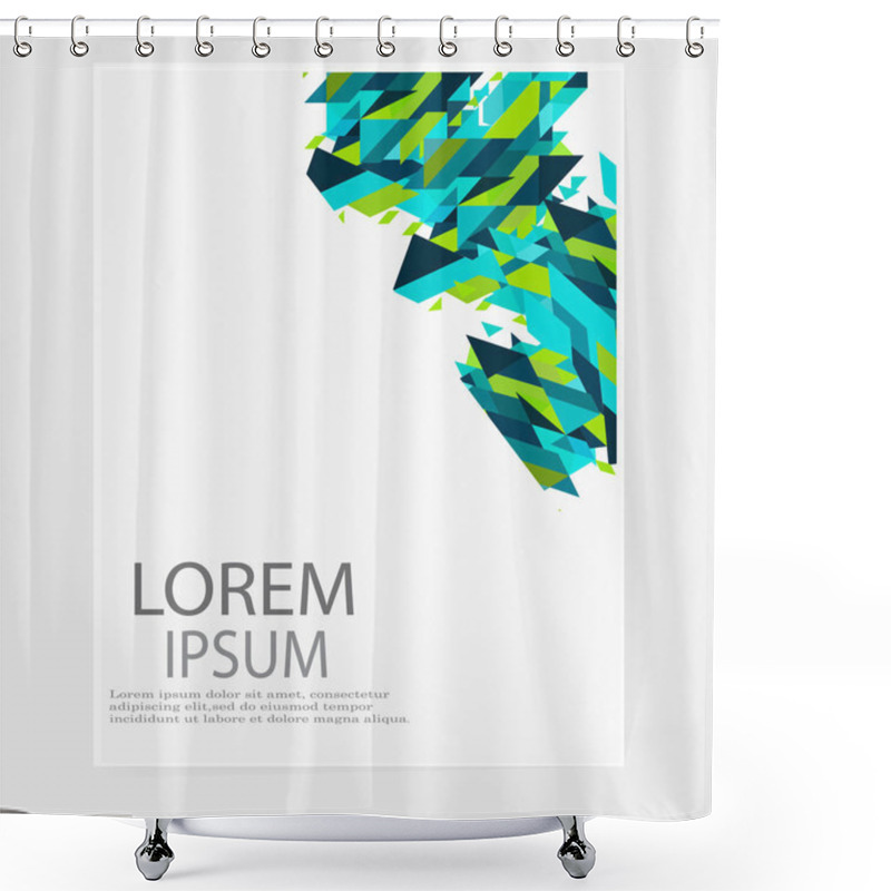 Personality  Vector Brochure, Leaflet, Flyer, Cover Template. Modern Geometric Abstract Background Blue Green Triangles. Minimalistic Design Creative Concept Shower Curtains