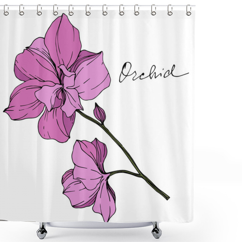 Personality  Vector Purple Orchids Isolated On White. Engraved Ink Art. Shower Curtains