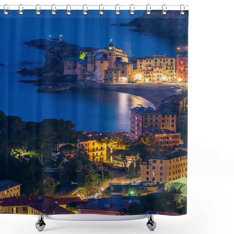 Personality  View Of The Village Of Camogli And The Shore During The Blue Hour Shower Curtains