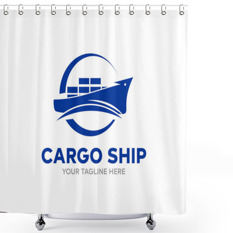 Personality  Cargo Ship In The Ocean, Freight Transportation, Shipping Logo Design. Nautical Vessel, Vector Design And Illustration. Shower Curtains