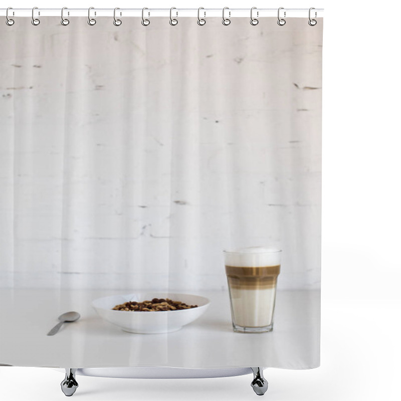 Personality  Glass Of Coffee And Cornflakes  Shower Curtains