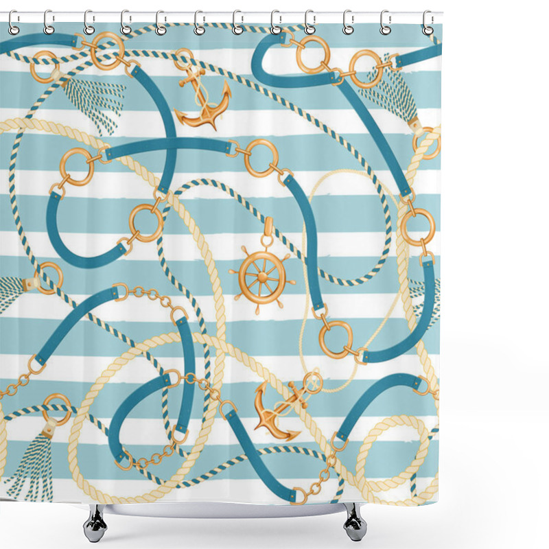 Personality  Seamless Pattern With Ropes, Belts, Tassels, Ship Wheel And Anchor Shower Curtains