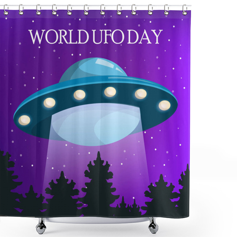 Personality  World UFO Day. Spaceship Flying In The Night Sky Shower Curtains