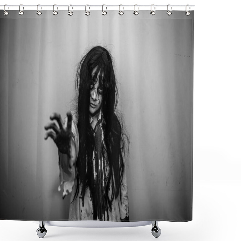 Personality  Portrait Of Asian Woman Make Up Ghost Face, Zombie, Halloween Concept Shower Curtains