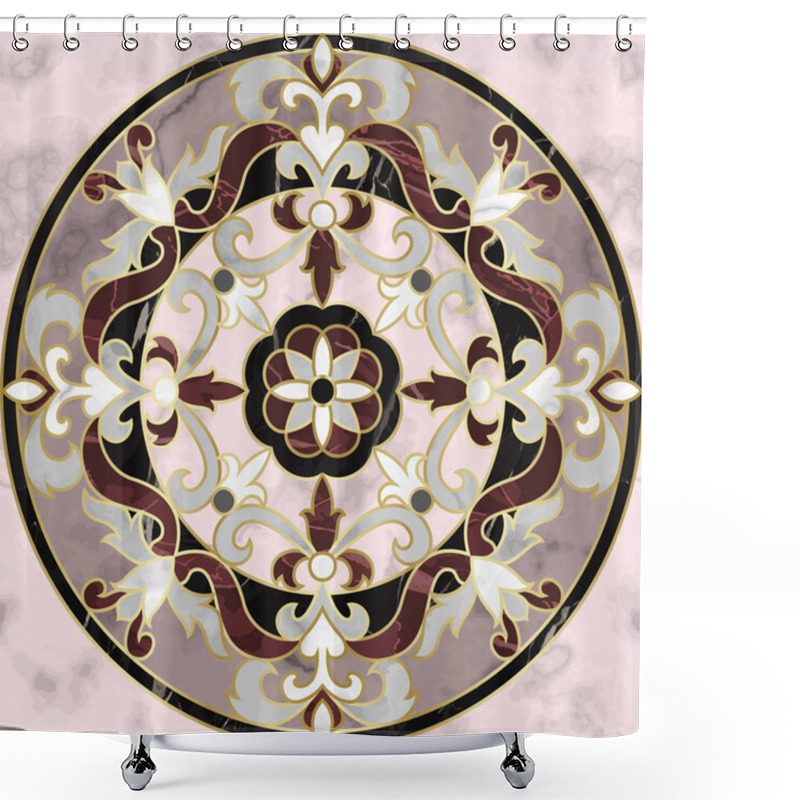 Personality  Luxury Marble Seamless Pattern With Classic Floral Medallion. Repeat Marbling Composition With Gold Elements, Modern Luxurious Background, Wallpaper, Textile Print And Interior Tile. Shower Curtains