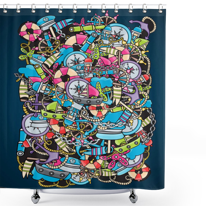 Personality  Marine Doodle Elements, Hand Drawn Style Background Shower Curtains