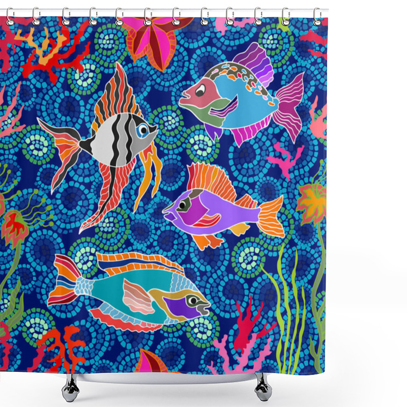 Personality  Sea Life Art. Seamless Vector Pattern Fishes And Corals. Shower Curtains