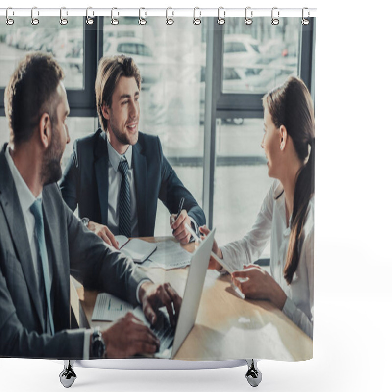 Personality  Smiling Successful Business People Working Together At Modern Office Shower Curtains