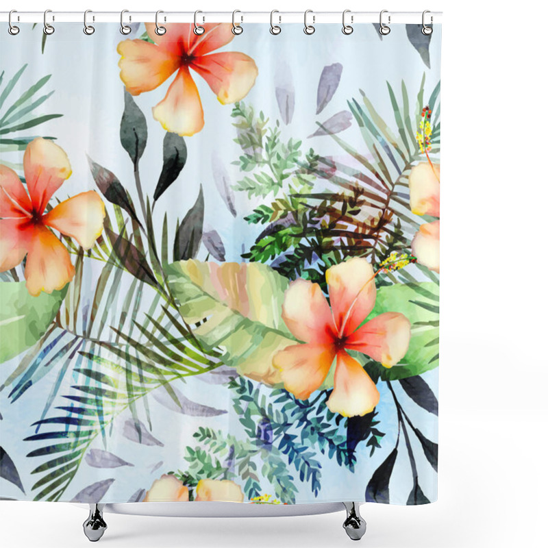 Personality  Tropical Plants Flowers Seamless Pattern Shower Curtains