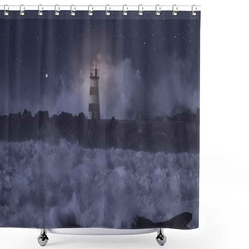 Personality  Alight Beacon In A Stormy Sea At Night Shower Curtains