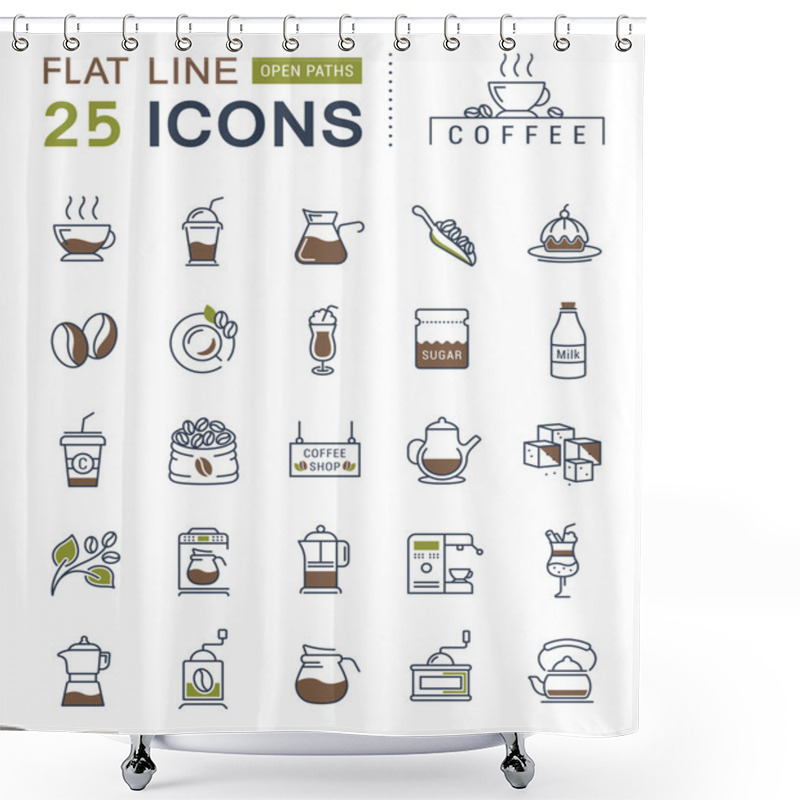 Personality  Set Vector Flat Line Icons Coffee Shower Curtains