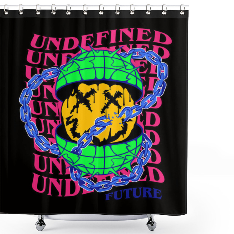 Personality  Undefined Future Slogan Print Design With Globe, Emoji, Chain, Drip Shower Curtains