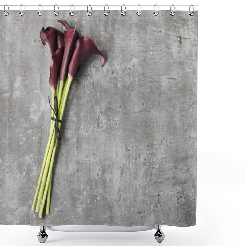 Personality  Black Calla Flowers (Zantedeschia) On Stone Background Shower Curtains