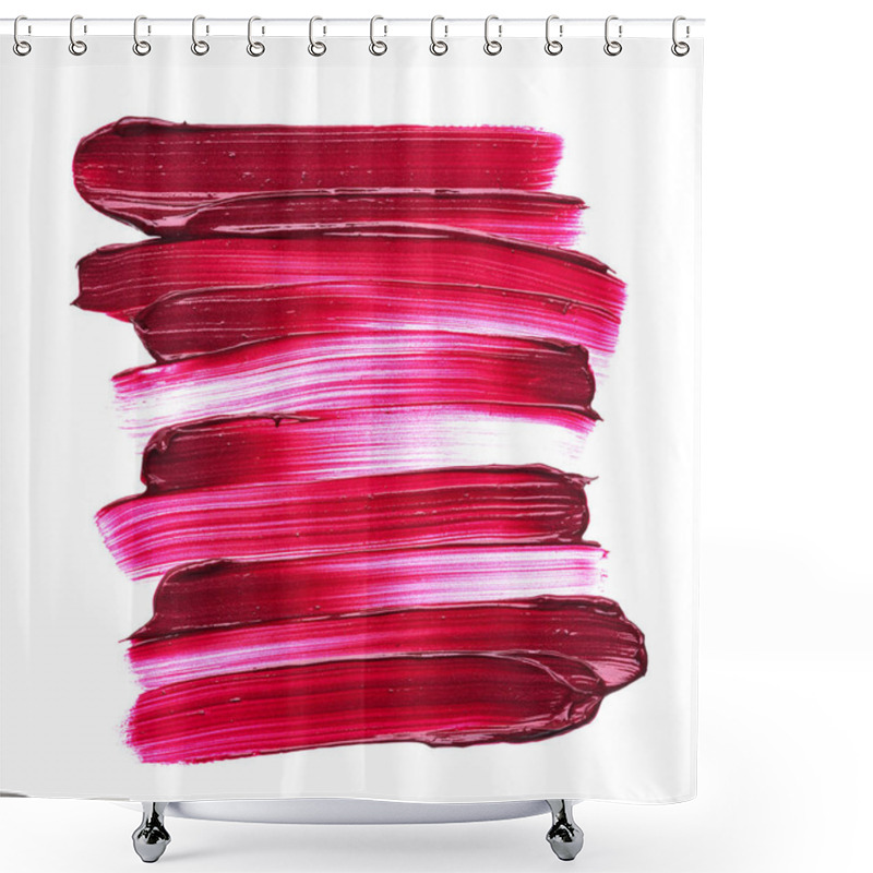 Personality  Dark Red Smear Of Matte Lip Gloss Isolated On White Background. Red Creamy Lipstick Texture Isolated On White Background Shower Curtains